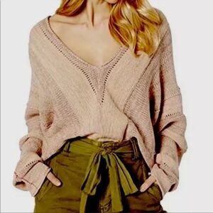 EUC Free People XS Small Lemonade Stand “Pink Melon” Crop Cotton L/S Sweater
